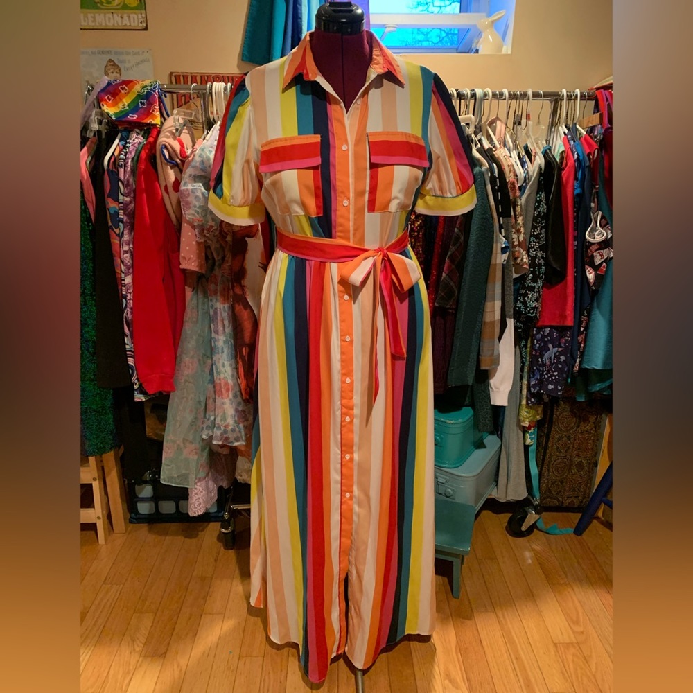 Rainbow Striped belted Maxi Dress